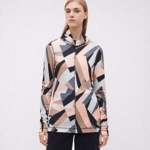 COS Abstract Print Funnel Neck A-Line Jersey Top | XS | NWOT